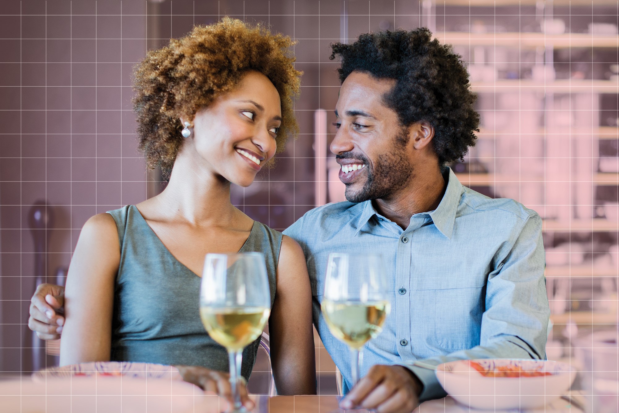 A couple having a chat over a glass of champagne